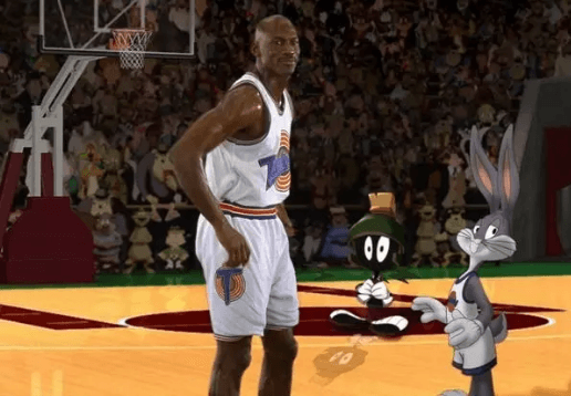 Michael Jordan, Bugs Bunny, and Marvin the Martian in Space Jam