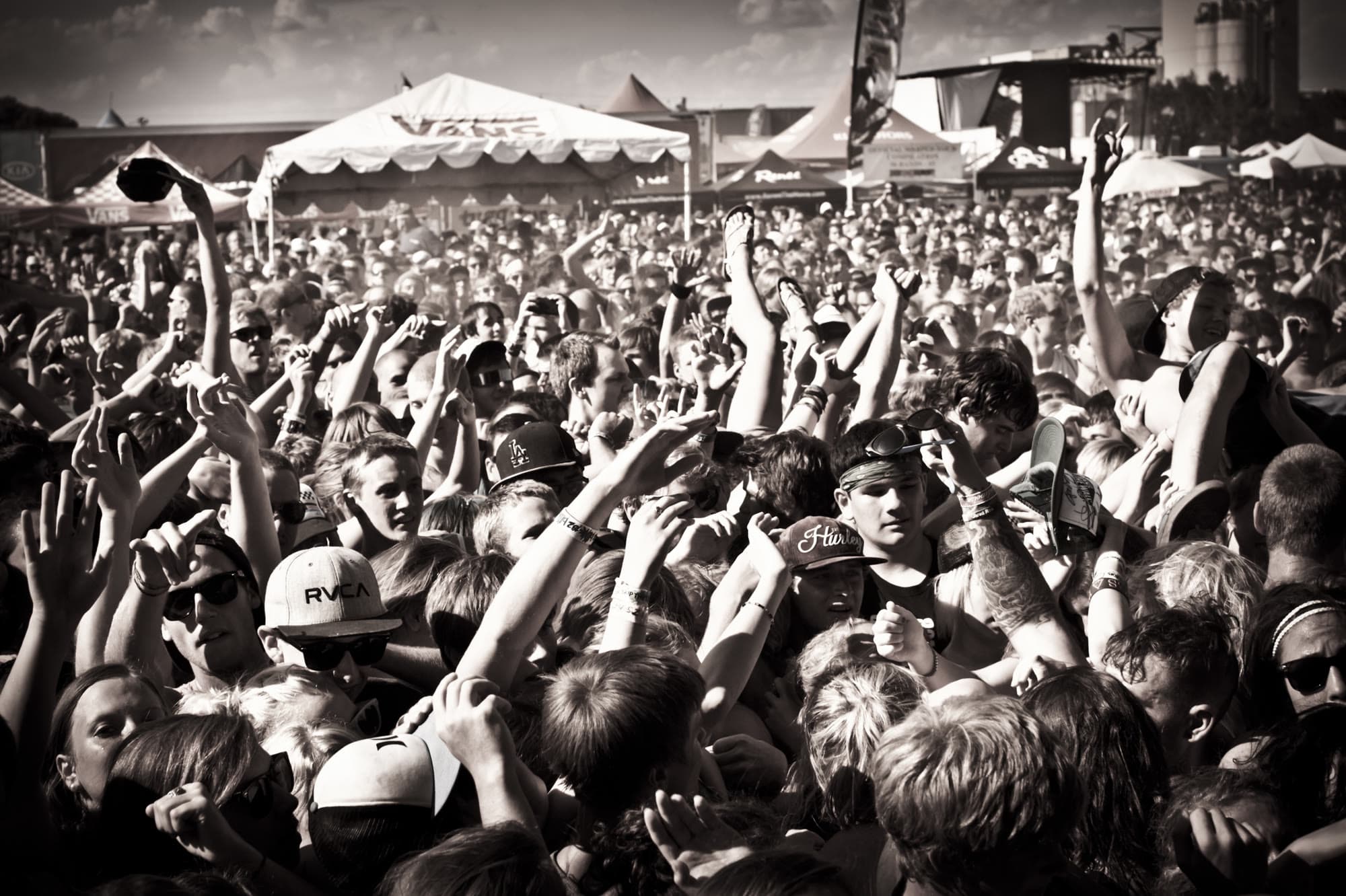 A festival crowd at Warped Tour 2012, seen from the stage