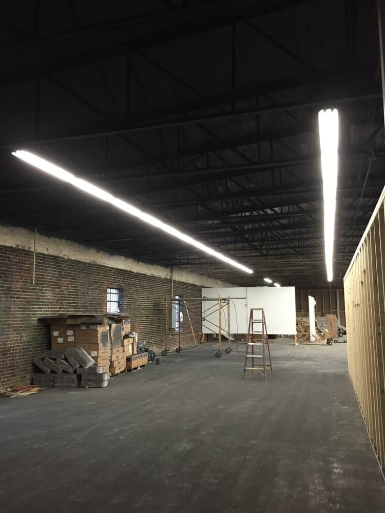 Construction underway inside the warehouse